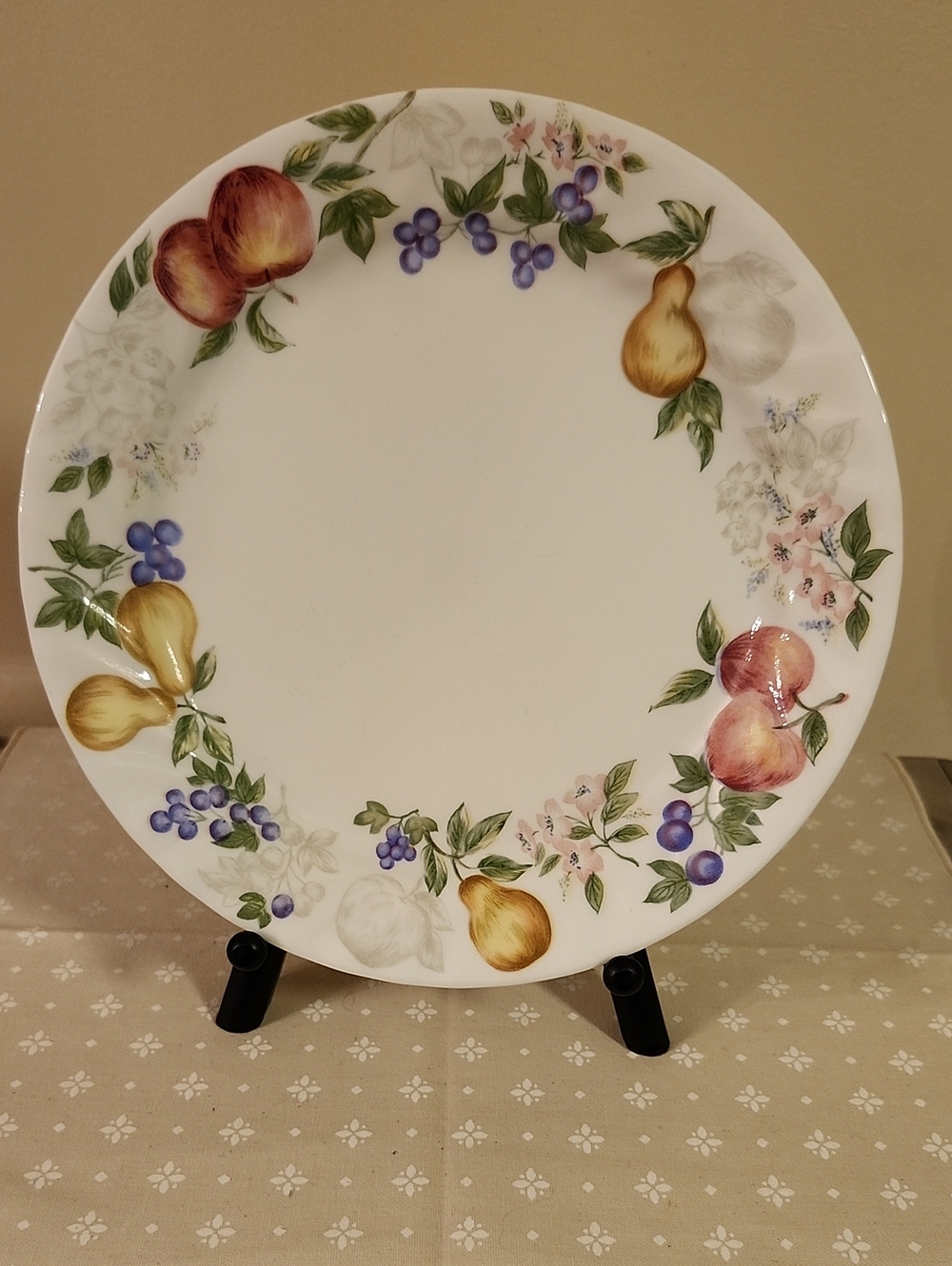 Corelle "Chutney" Pattern Dinner Plate with Fruit Border - Yellow, Purple, Green